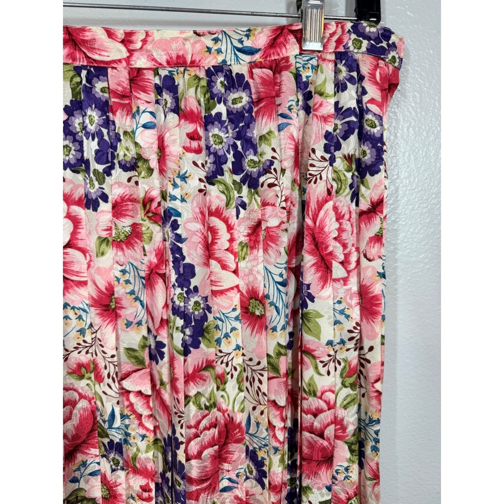 Anne Crimmins Umi Collections Skirt Set Women 12 Pink Floral Silk Linen Vtg 2pc - Picture 7 of 13